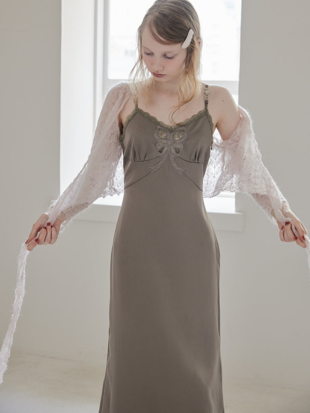 Mohair crochet ribbon cardigan ピンク size:M model:173cm DASHA.G