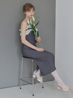 Lace ribbon stripe tight dress グレー size:M model:175cm MARTA