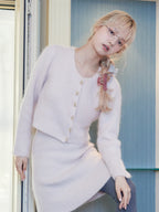 Shell button shaggy cardigan ピンクベージュ size:M model:163cm MINAMI