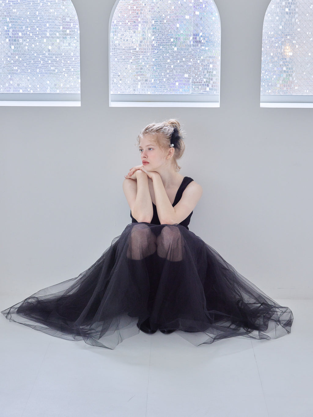 Volume tulle skirt tank dress ブラック size:M model:173cm Olesia