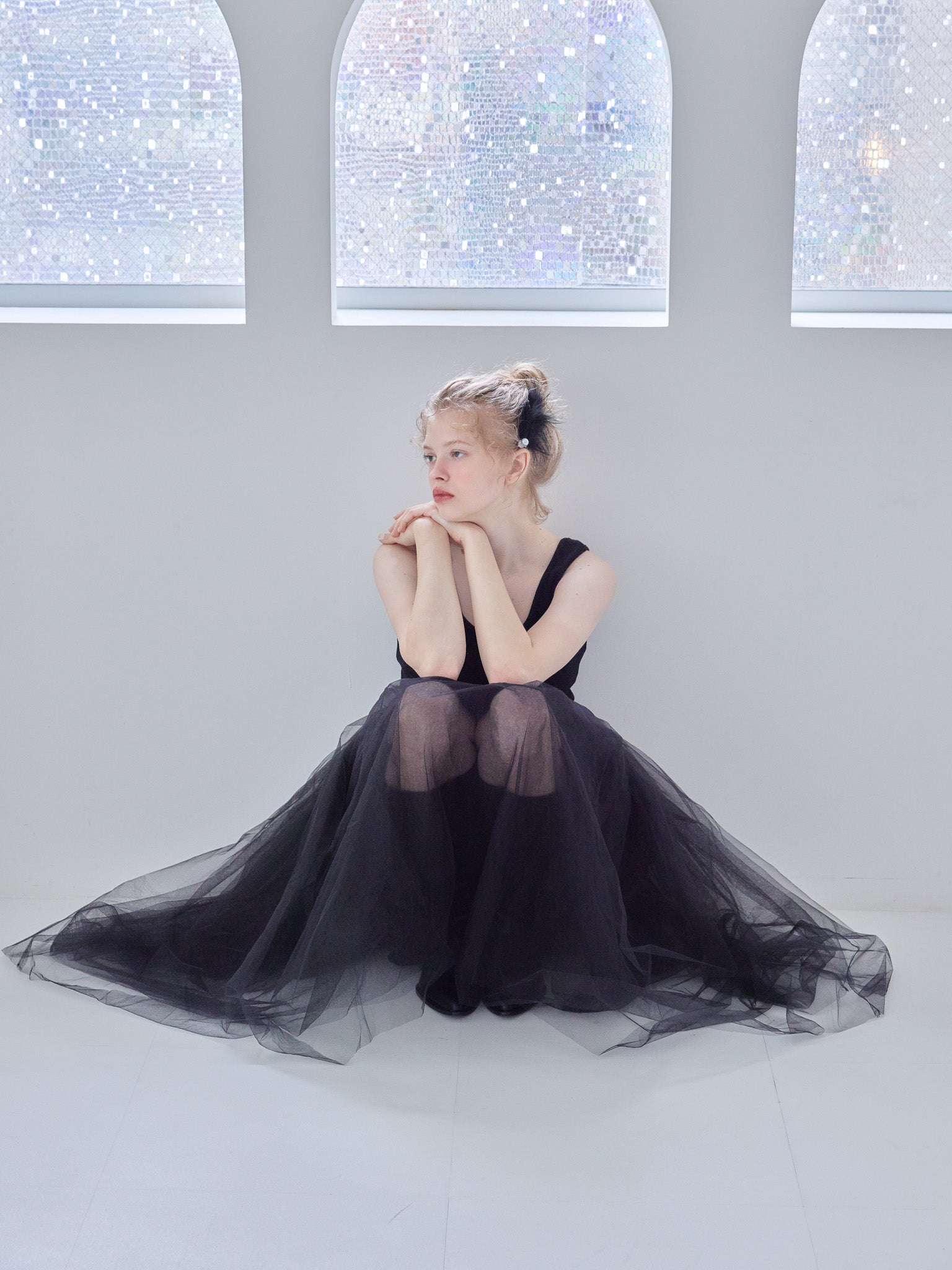 Volume tulle skirt tank dress ブラック size:M model:173cm Olesia
