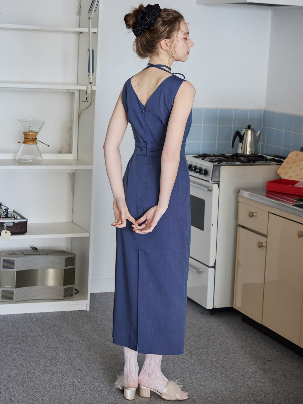 Ribbon waist dress ブルー size:M model:171cm ANIUTA