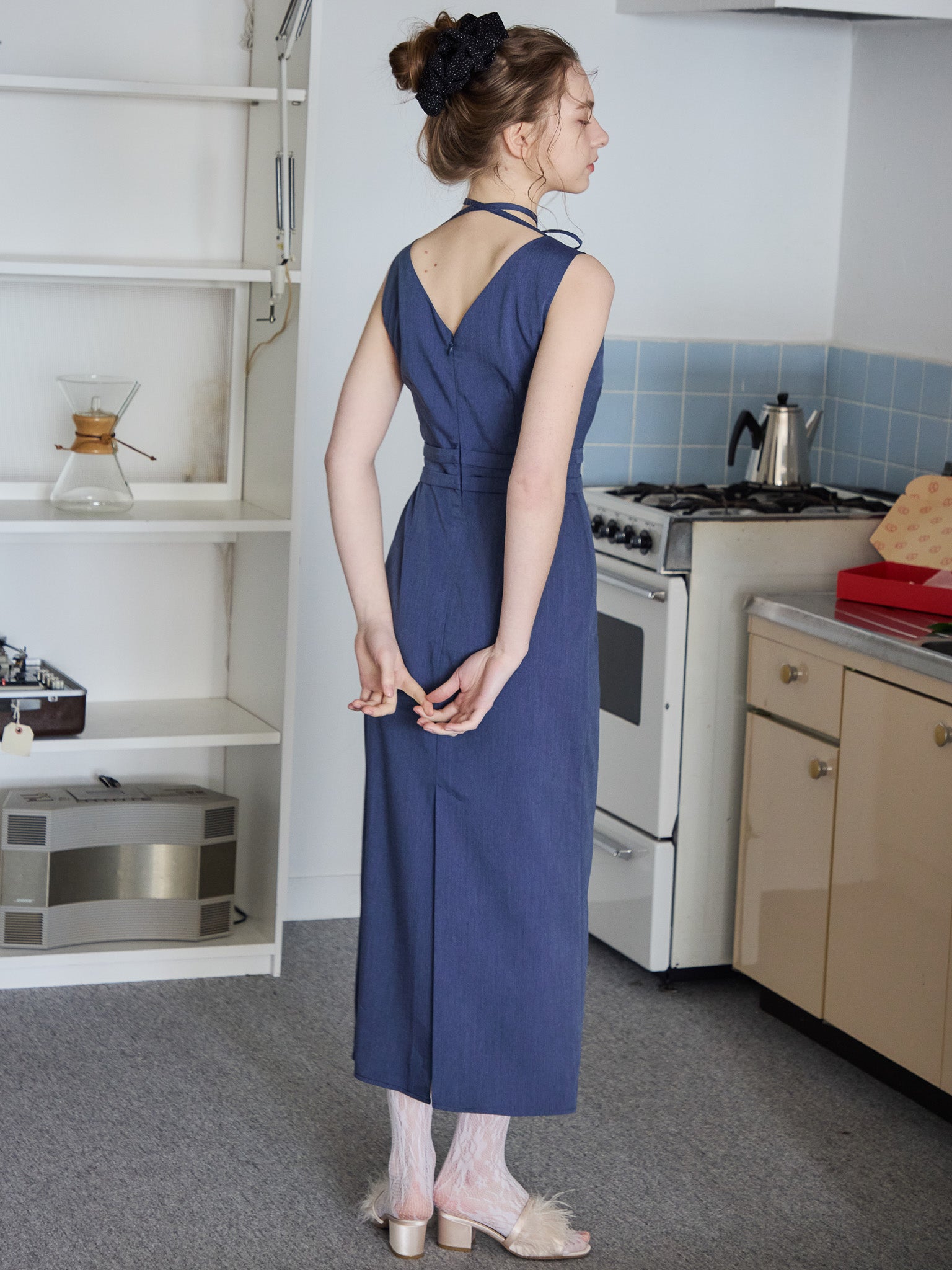 Ribbon waist dress ブルー size:M model:171cm ANIUTA