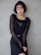 Fur trimmed sheer top ブラック size:M model:161cm 富樫かなえ