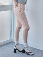 Gingham check sabrina stretch pants ピンク size:M model:171cm ANIUTA