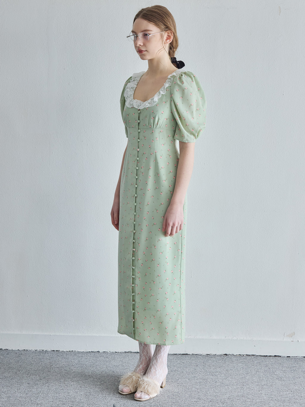 Decollete lace dress ミント size:M model:171cm ANIUTA