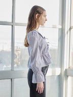 Front ribbon blouse グレー size:M model:171cm ANIUTA