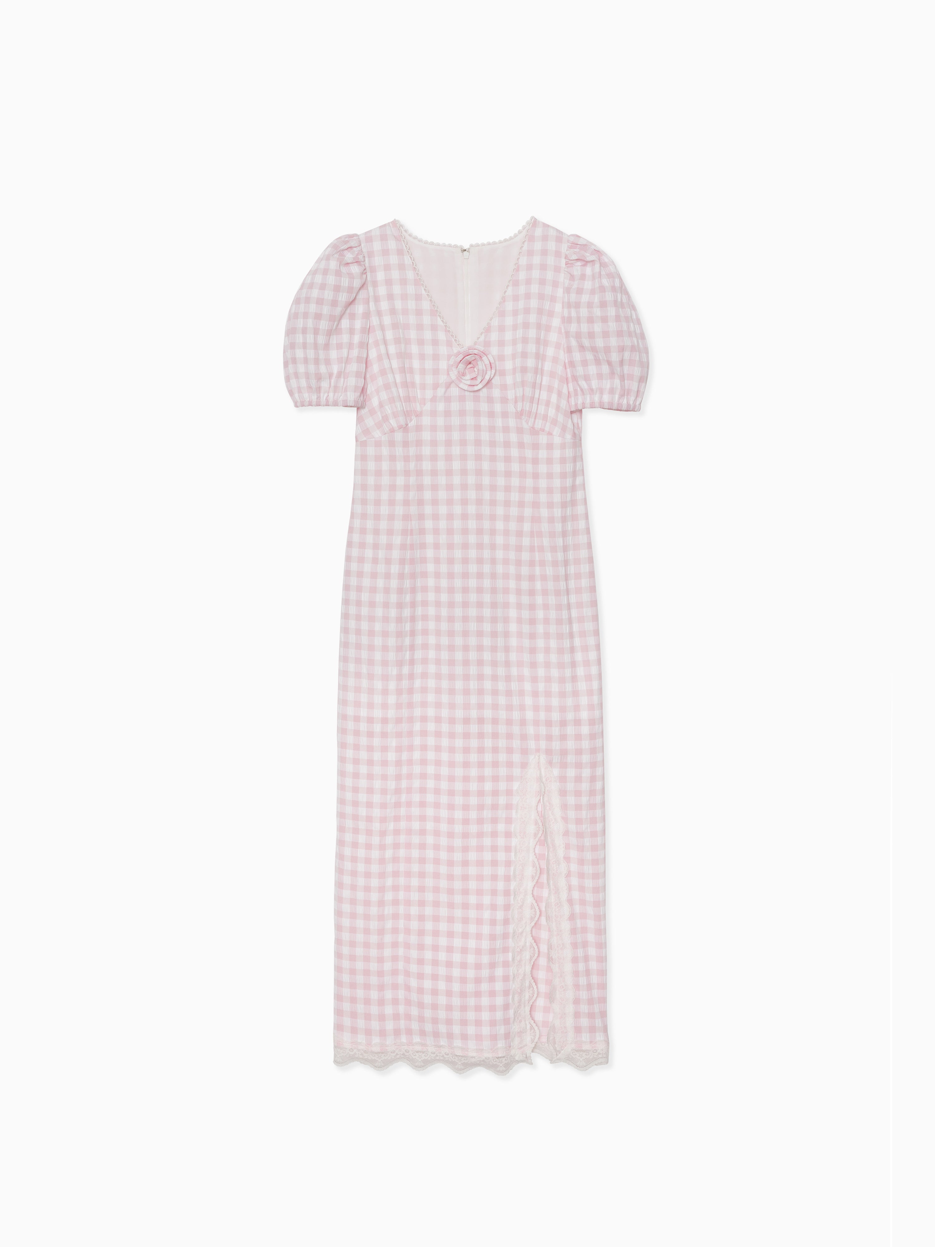 Rose gingham dress ピンク