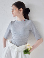 Rose embroidery eyelet short top グレー size:M model:170cm ALICE
