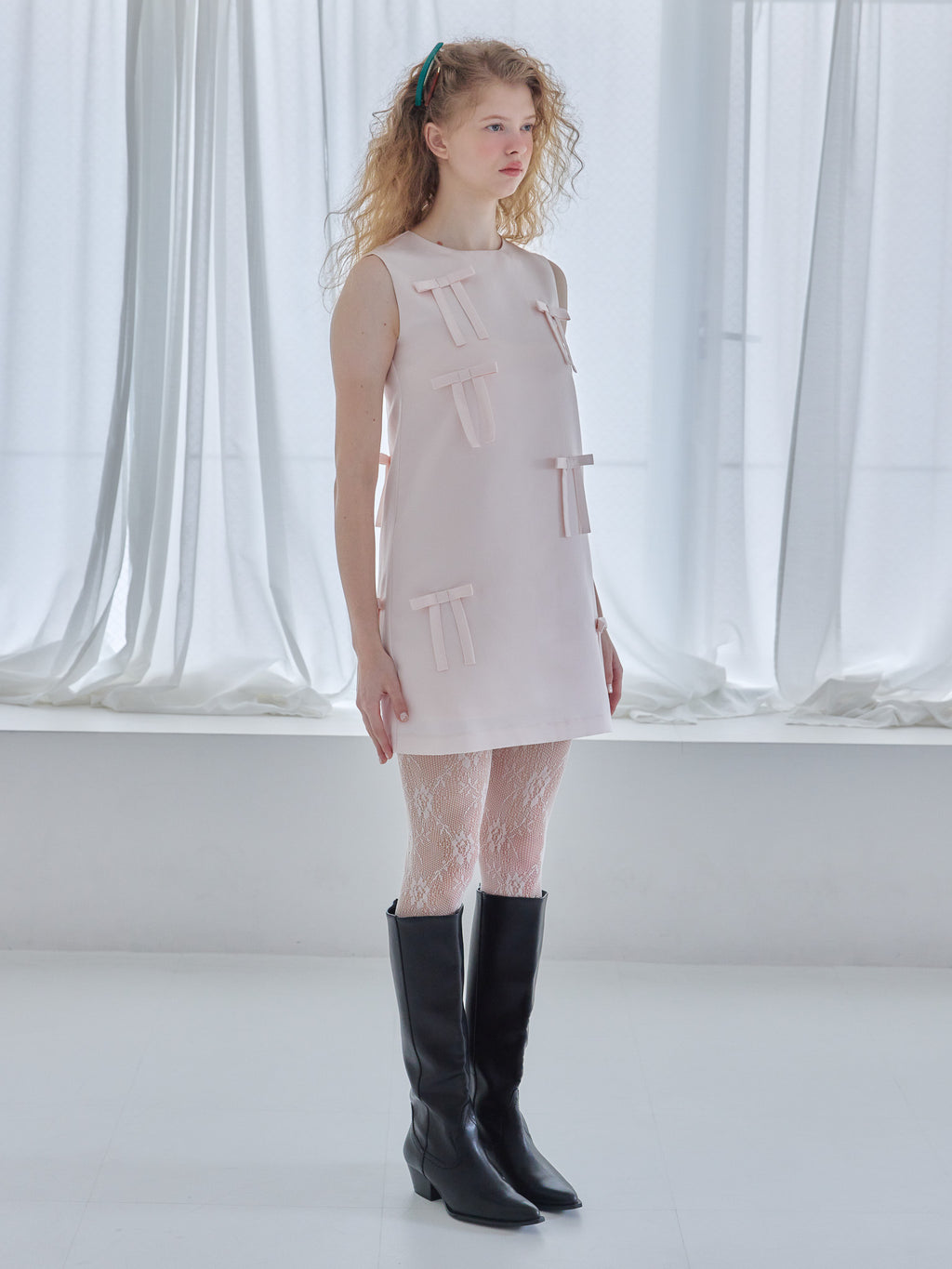 Many ribbon satin mini dress ピンク size:M model:173cm Olesia