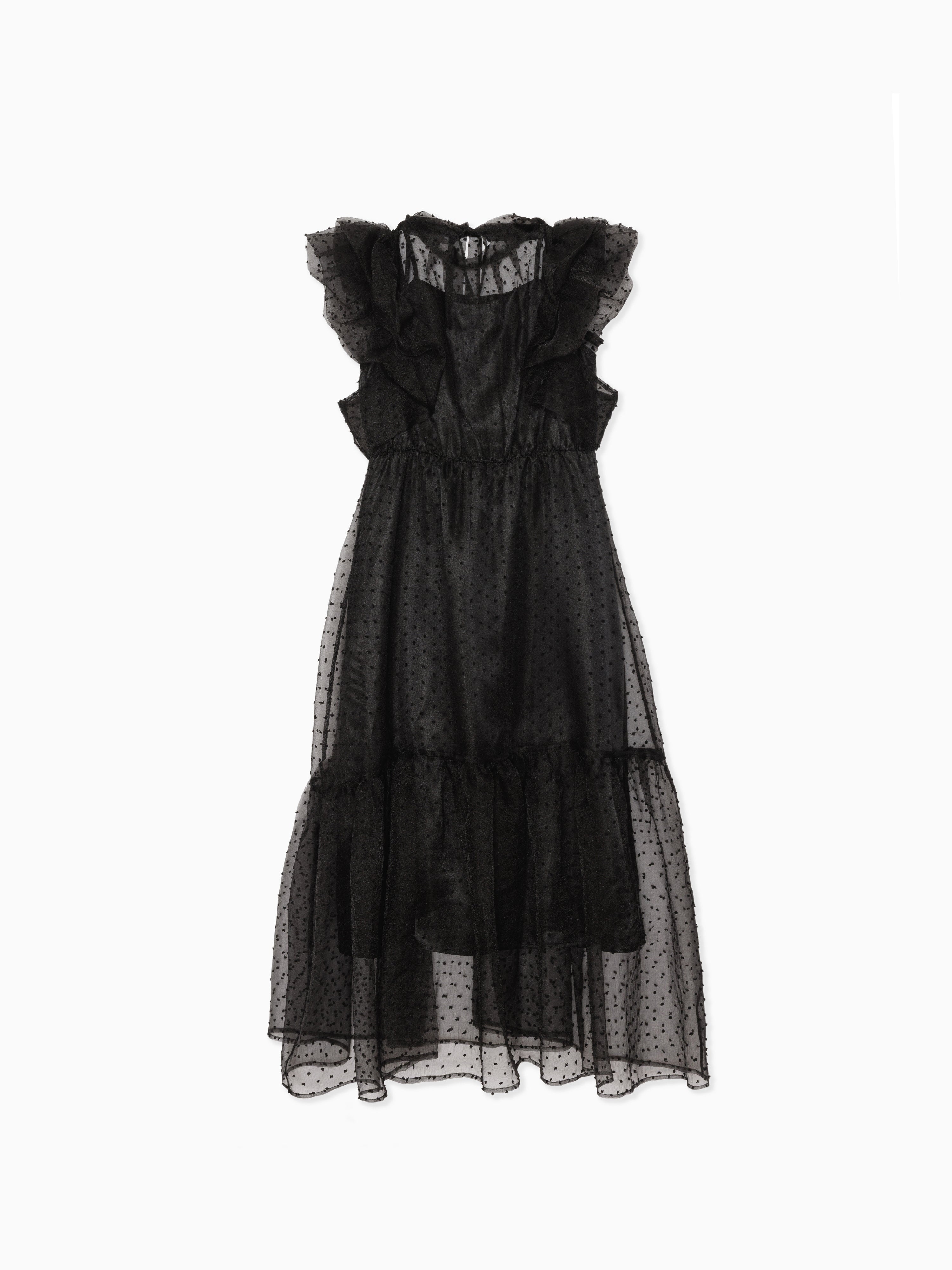 Dot organdy dress ブラック