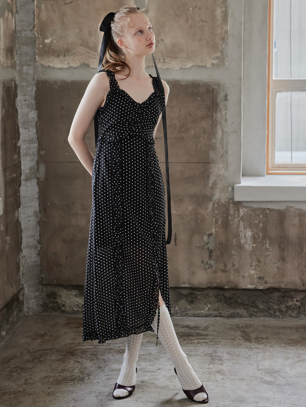 Frill slit cami dress ブラック size:M model:173cm DASHA.G