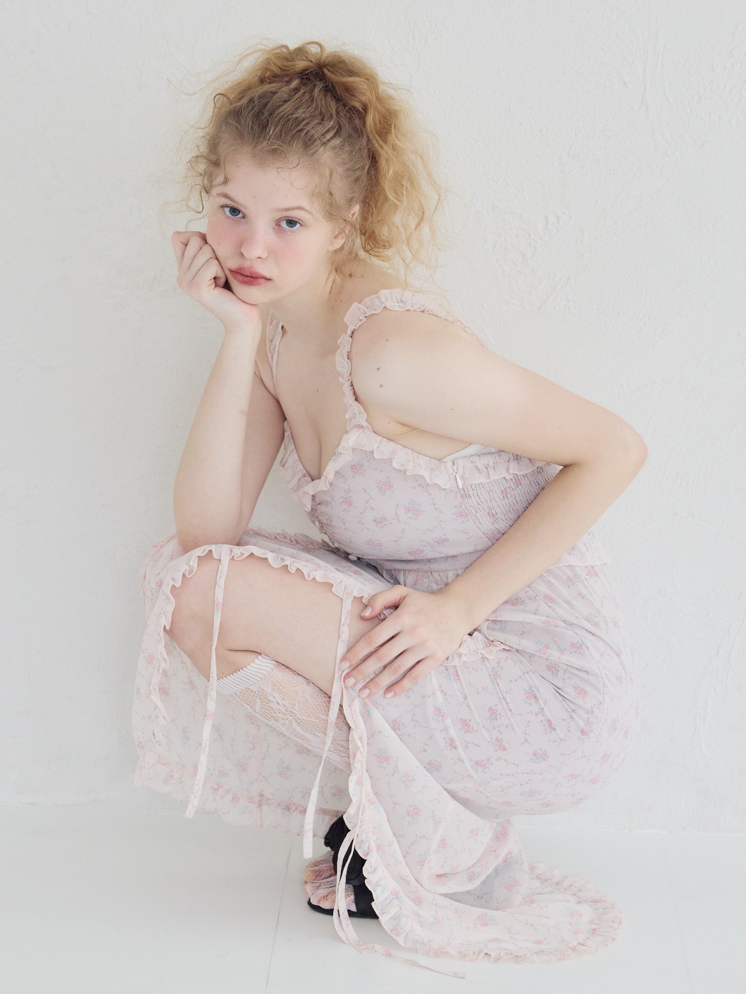 Frill slit cami dress ピンク size:M model:173cm Olesia
