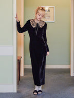 Ribbon embroidered velour dress & tippet ブラック size:M model:163cm MINAMI