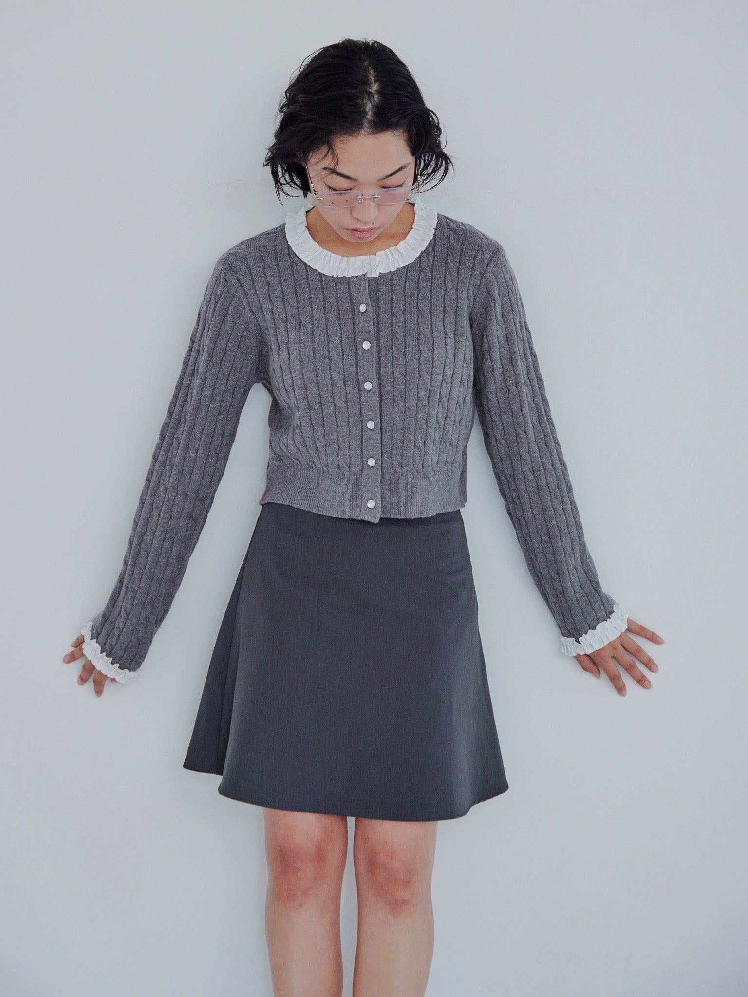 Hem flare mini skirt グレー size:M model:161cm 富樫かなえ