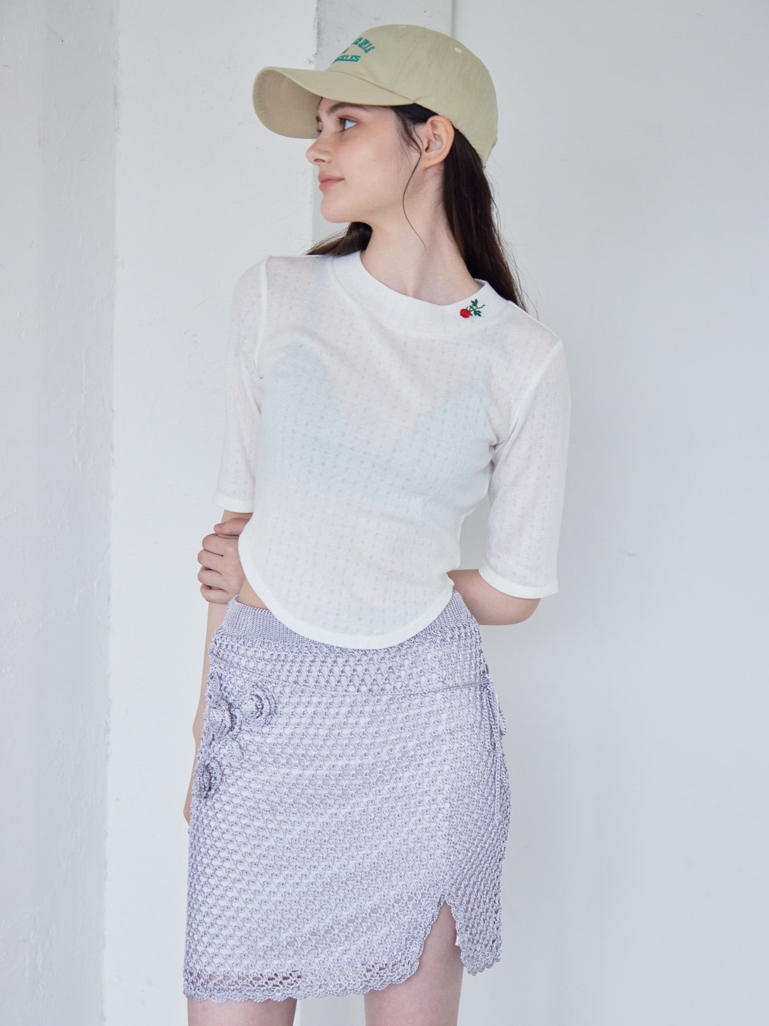 Rose embroidery eyelet short top ホワイト size:M model:170cm ALICE