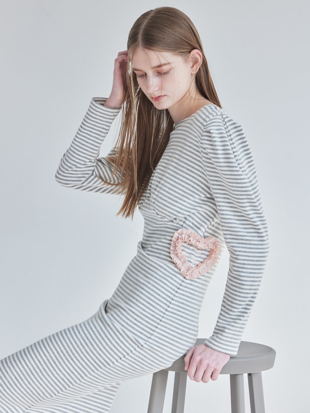 I miss you heart cut dress グレー