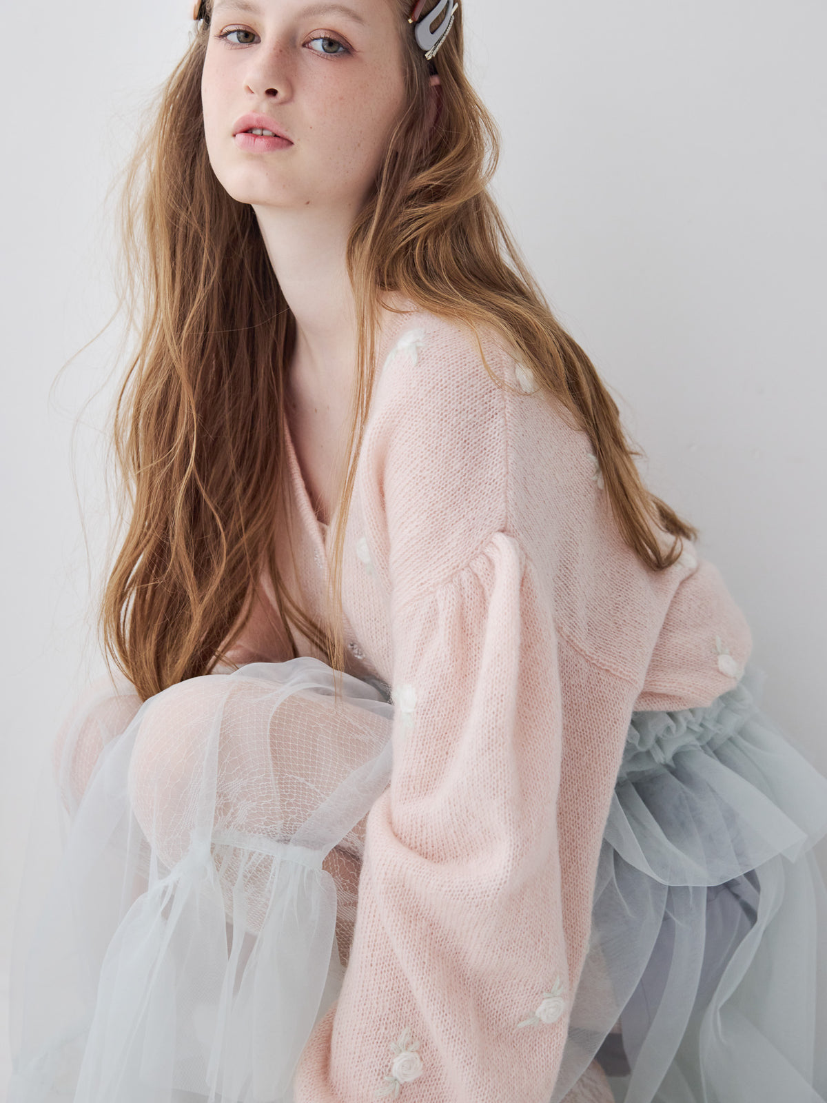 Many rose embroidery cardigan ピンク size:M model:173cm ALINA