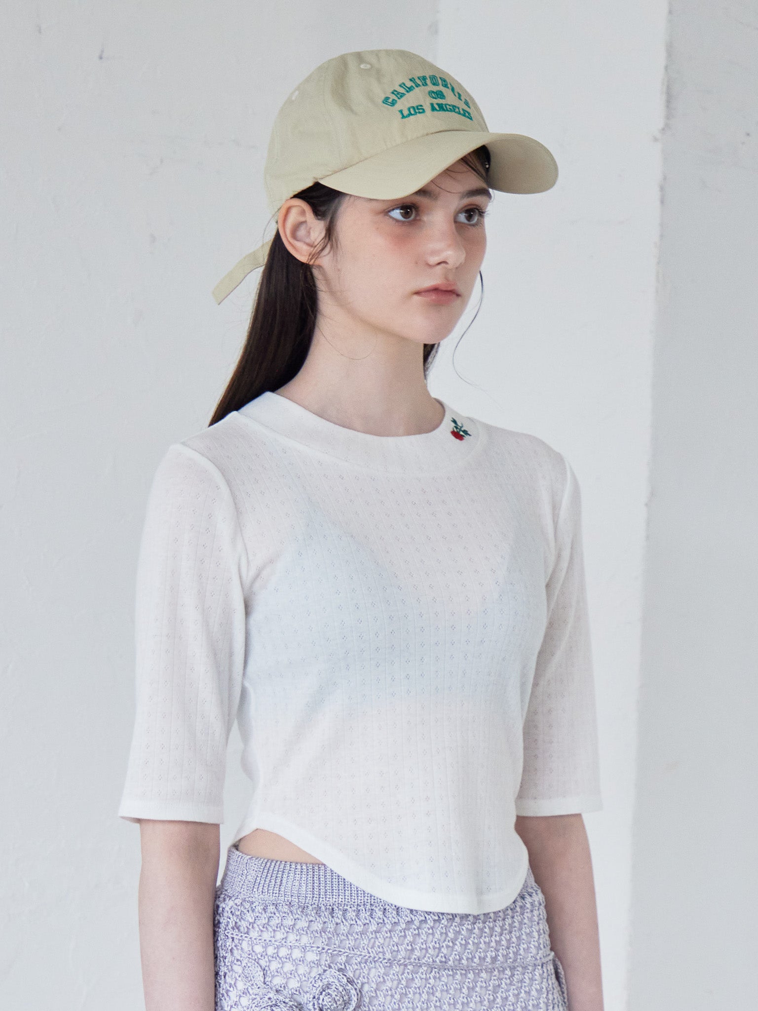 Rose embroidery eyelet short top ホワイト size:M model:170cm ALICE