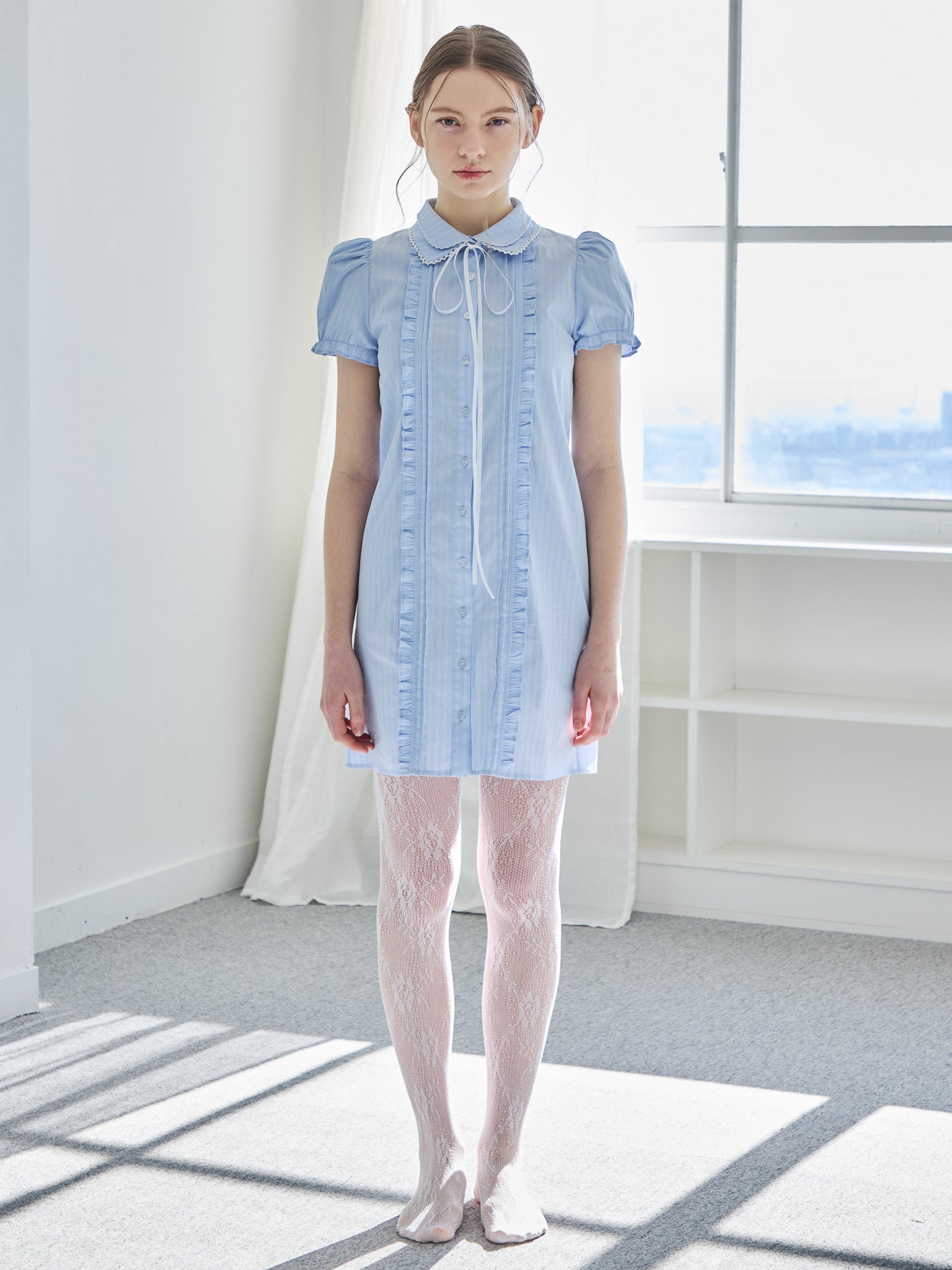 Pintuck mini shirt dress ブルー size:M model:171cm ANIUTA