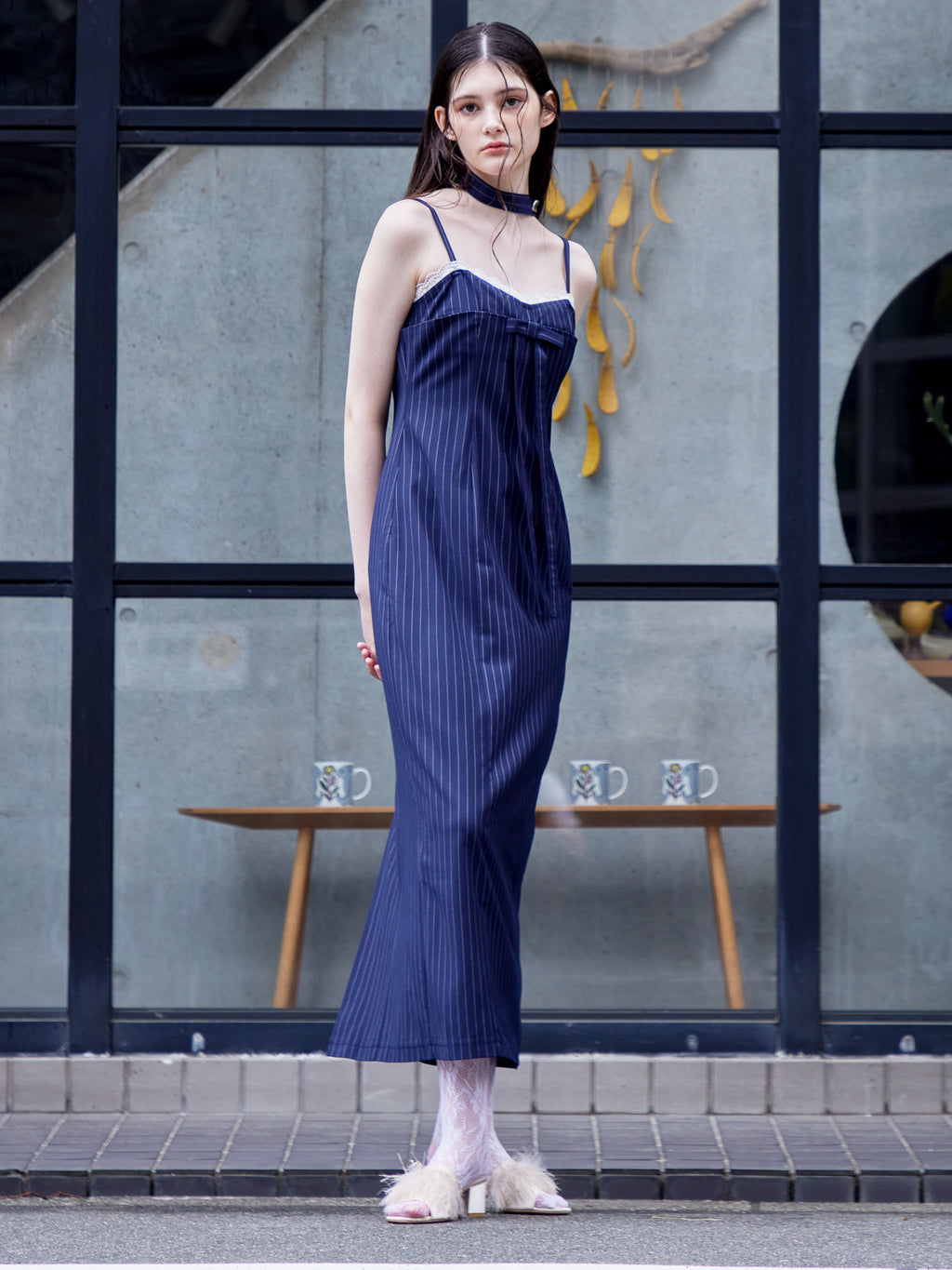 Stripe ribbon tight dress ネイビー size:M model:170cm ALICE