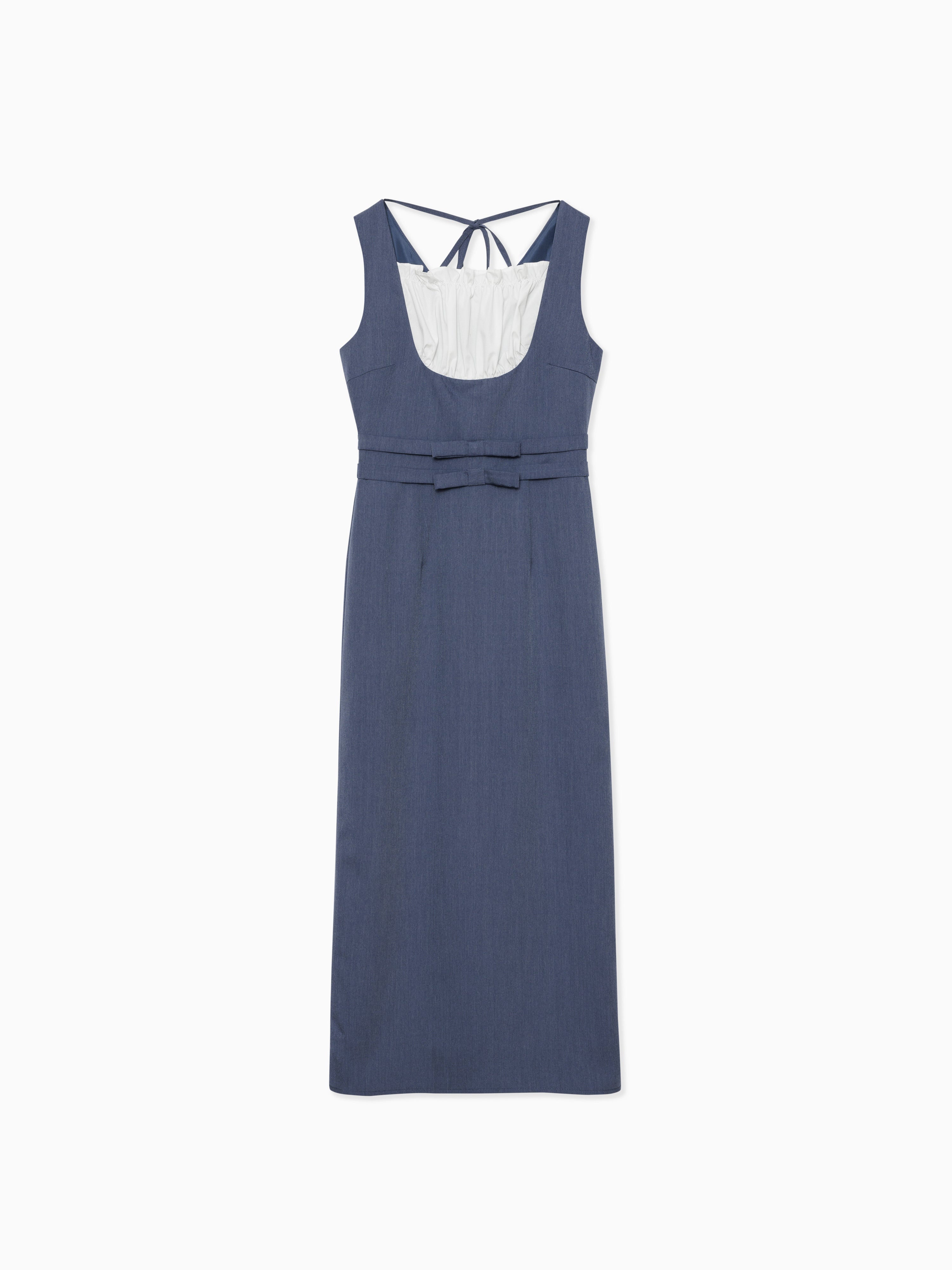 Ribbon waist dress ブルー