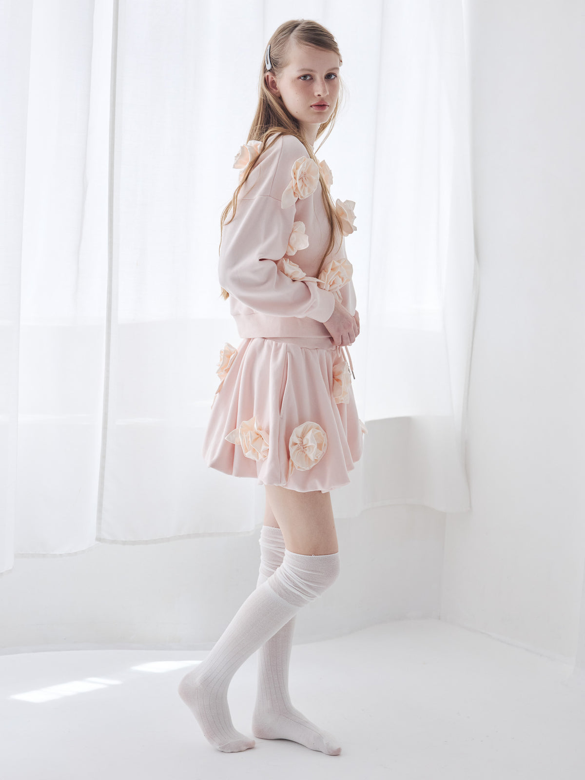 Many rose sweat balloon skirt ピンク size:M model:173cm ALINA