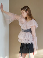 Rose tulle off shoulder blouse ピンク size:M model:174cm KATERYNA