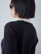 Frilly cable knit cardigan ブラック size:M model:161cm 富樫かなえ