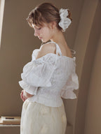 Sheer jacquard off shoulder blouse ホワイト size:M model:175cm MARTA