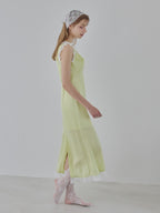 Lace trim satin ribbon dress ライム size:M model:175cm MARTA