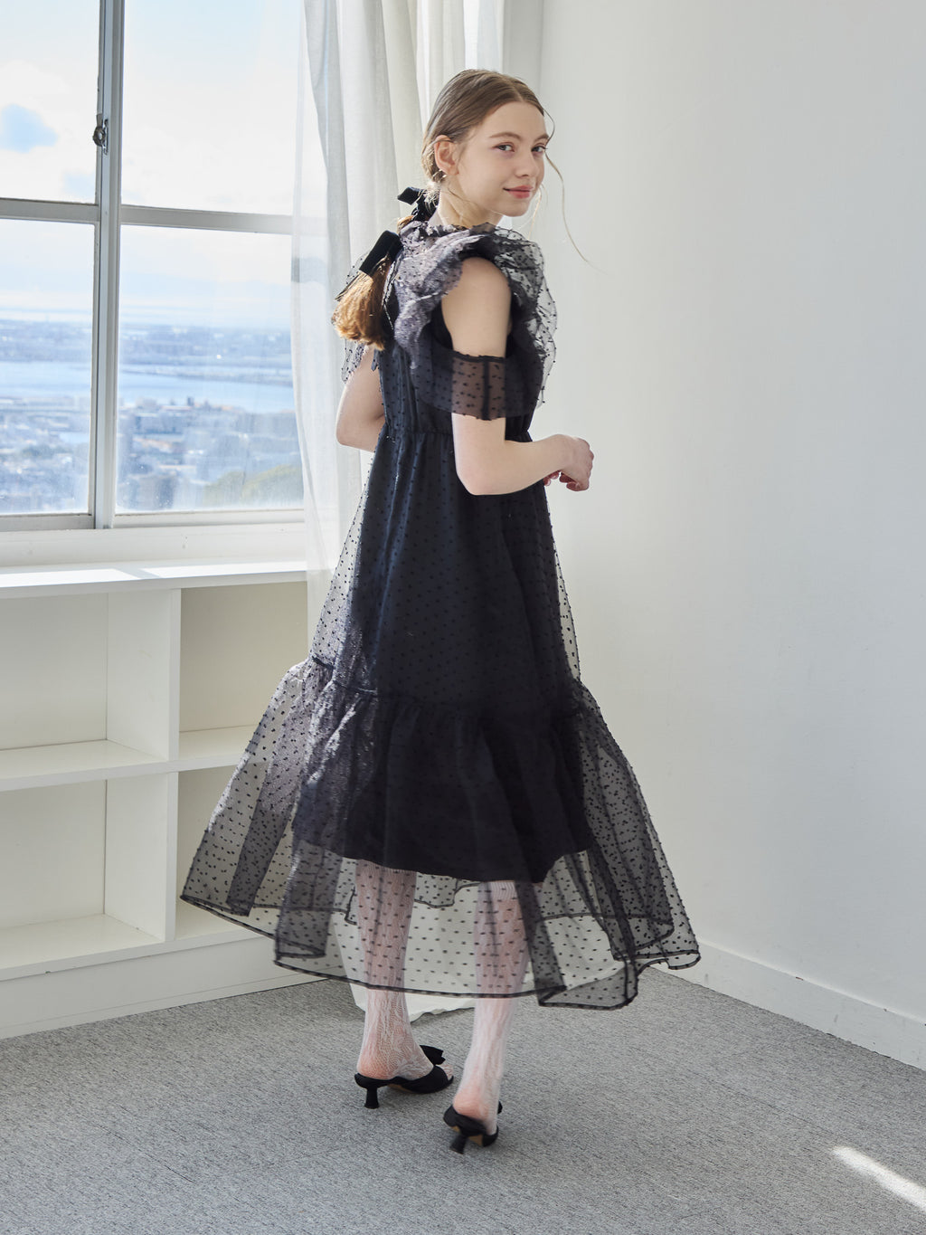 Dot organdy dress ブラック size:M model:171cm ANIUTA