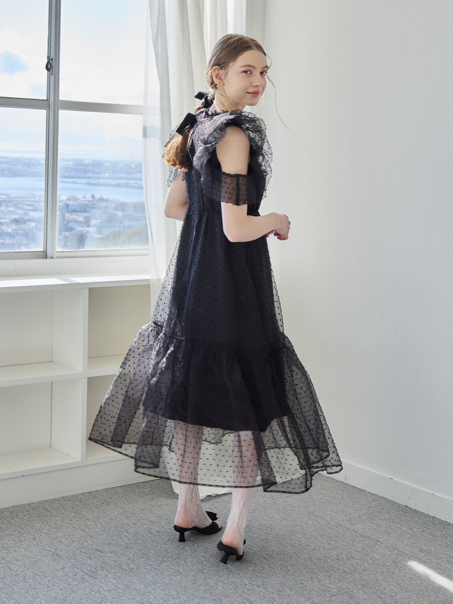 Dot organdy dress ブラック size:M model:171cm ANIUTA