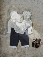 Shiny lace frill knit top ホワイト