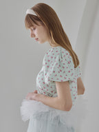 Tulle hem small floral print cardigan ミント size:M model:175cm MARTA