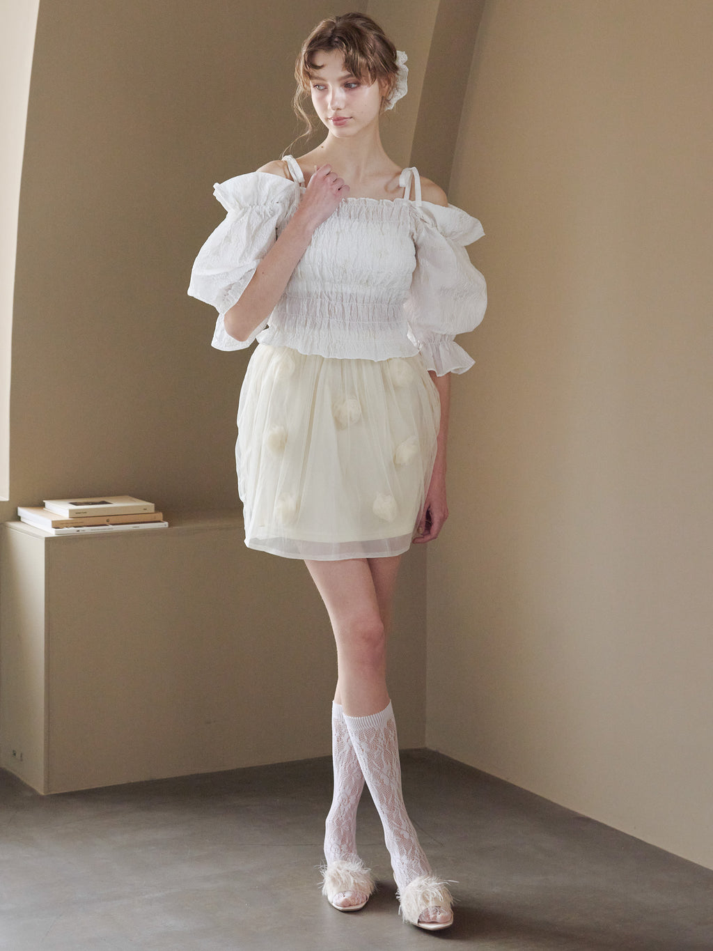 Rose tulle mini skirt イエロー size:M model:175cm MARTA