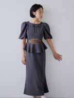 Sheer embroidered puff sleeve dress グレー size:M model:161cm 富樫かなえ