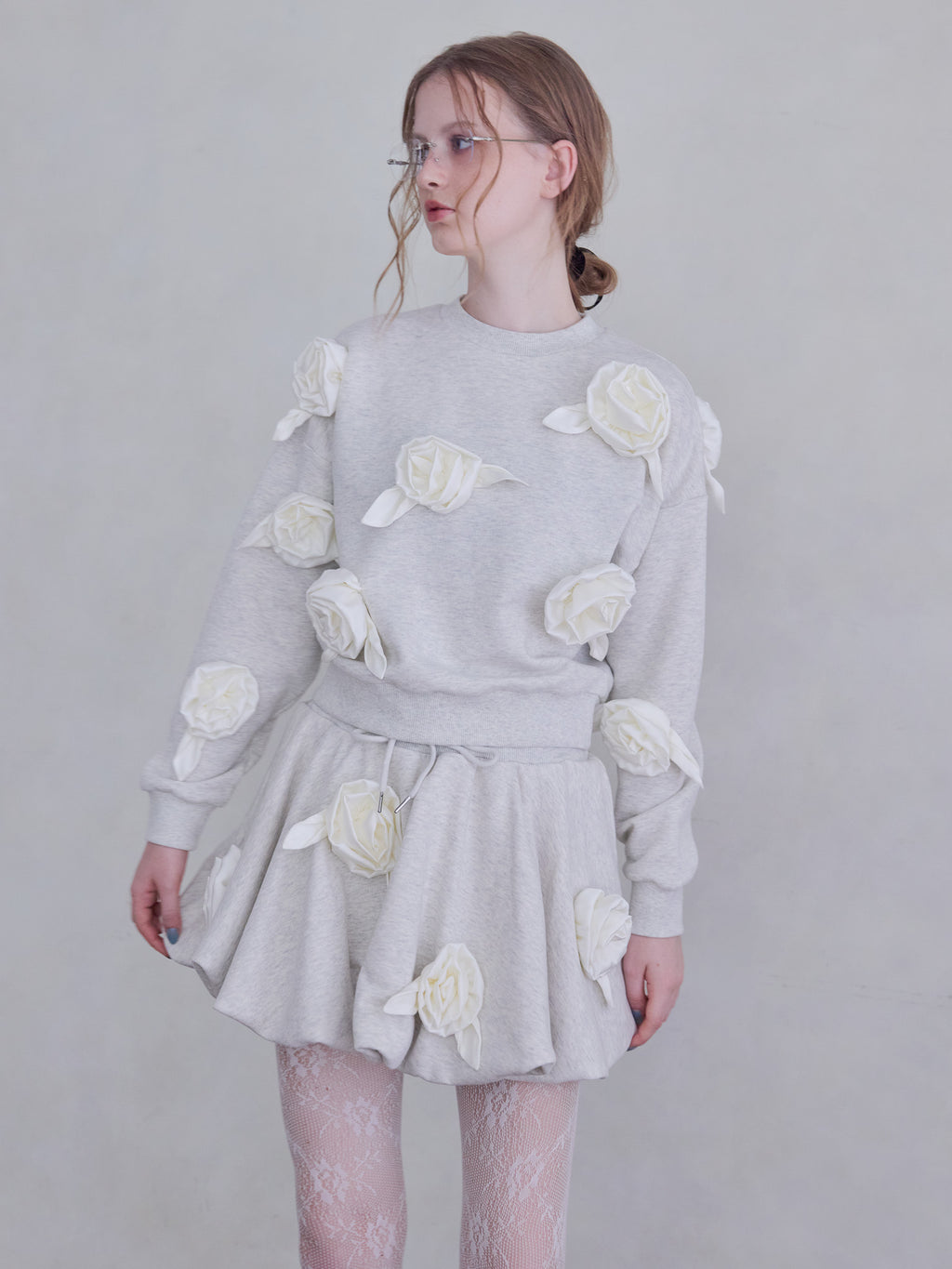 Many rose sweat balloon skirt グレー size:M model:173cm ALINA