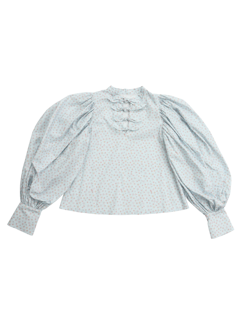 Many ribbon volume sleeve blouse ブルー