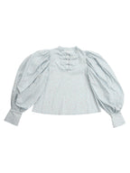 Many ribbon volume sleeve blouse ブルー