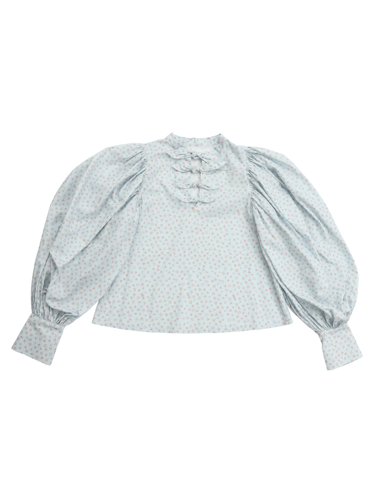 Many ribbon volume sleeve blouse ブルー