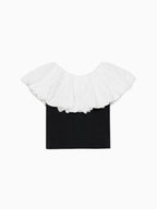 Embroidered balloon collar knit top ブラック×ホワイト