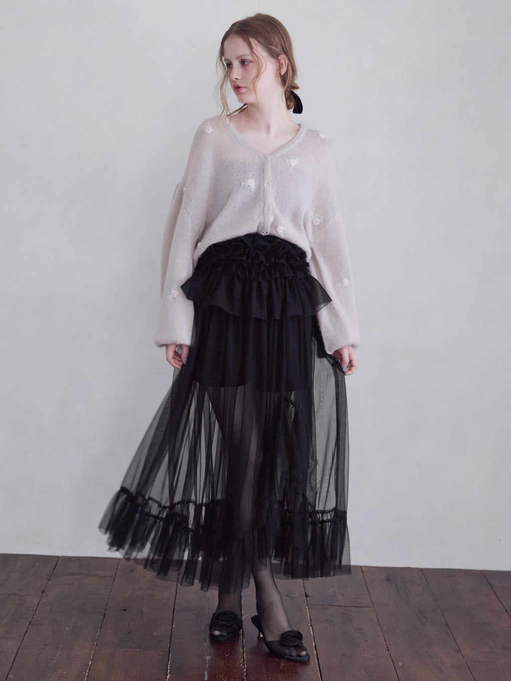 Frill tulle skirt & shorts set ブラック size:M model:173cm ALINA