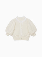 Lace collar puff sleeve cardigan クリーム