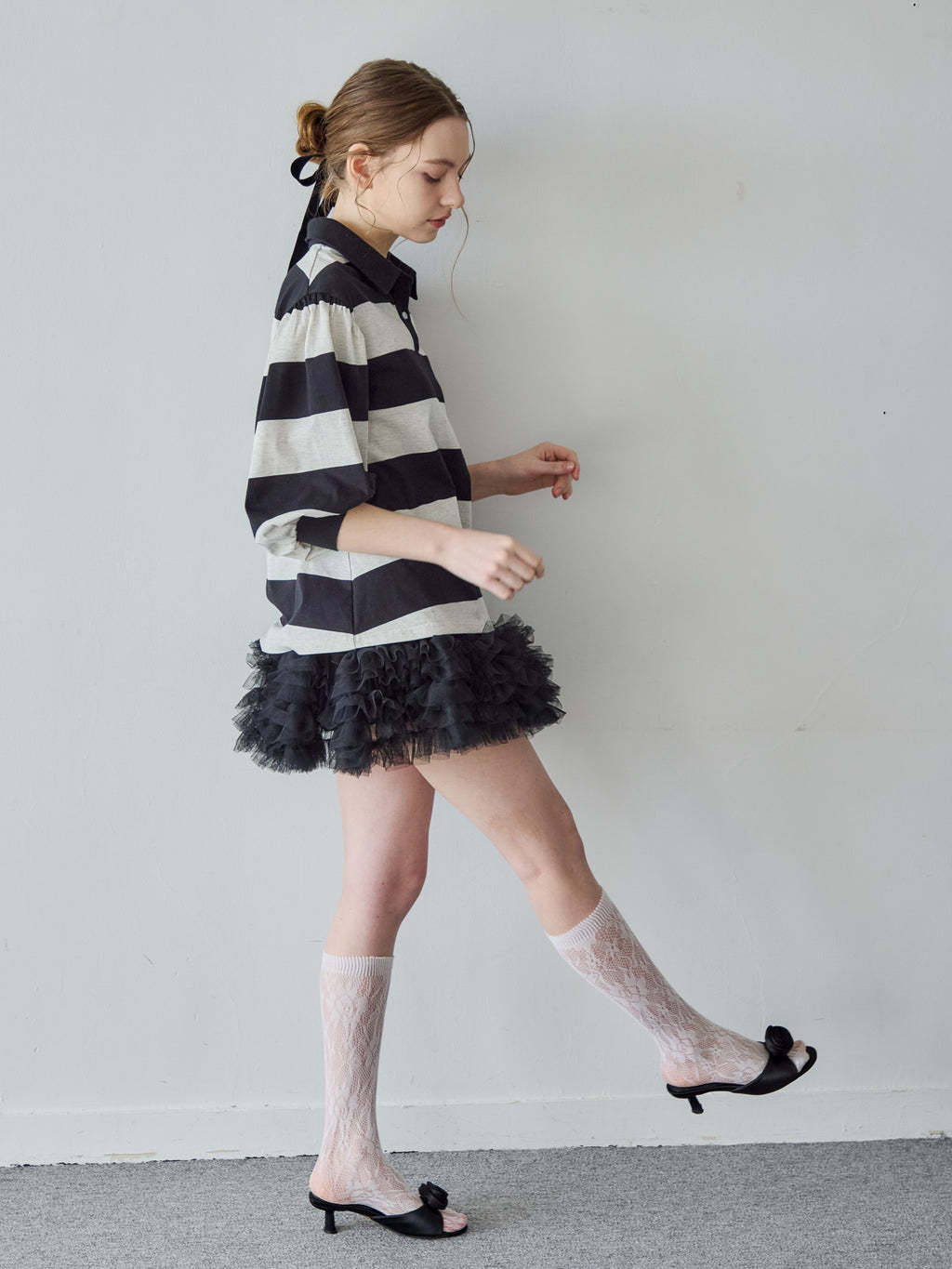 Rugby shirt and frill pants skirt ブラック size:M model:171cm ANIUTA