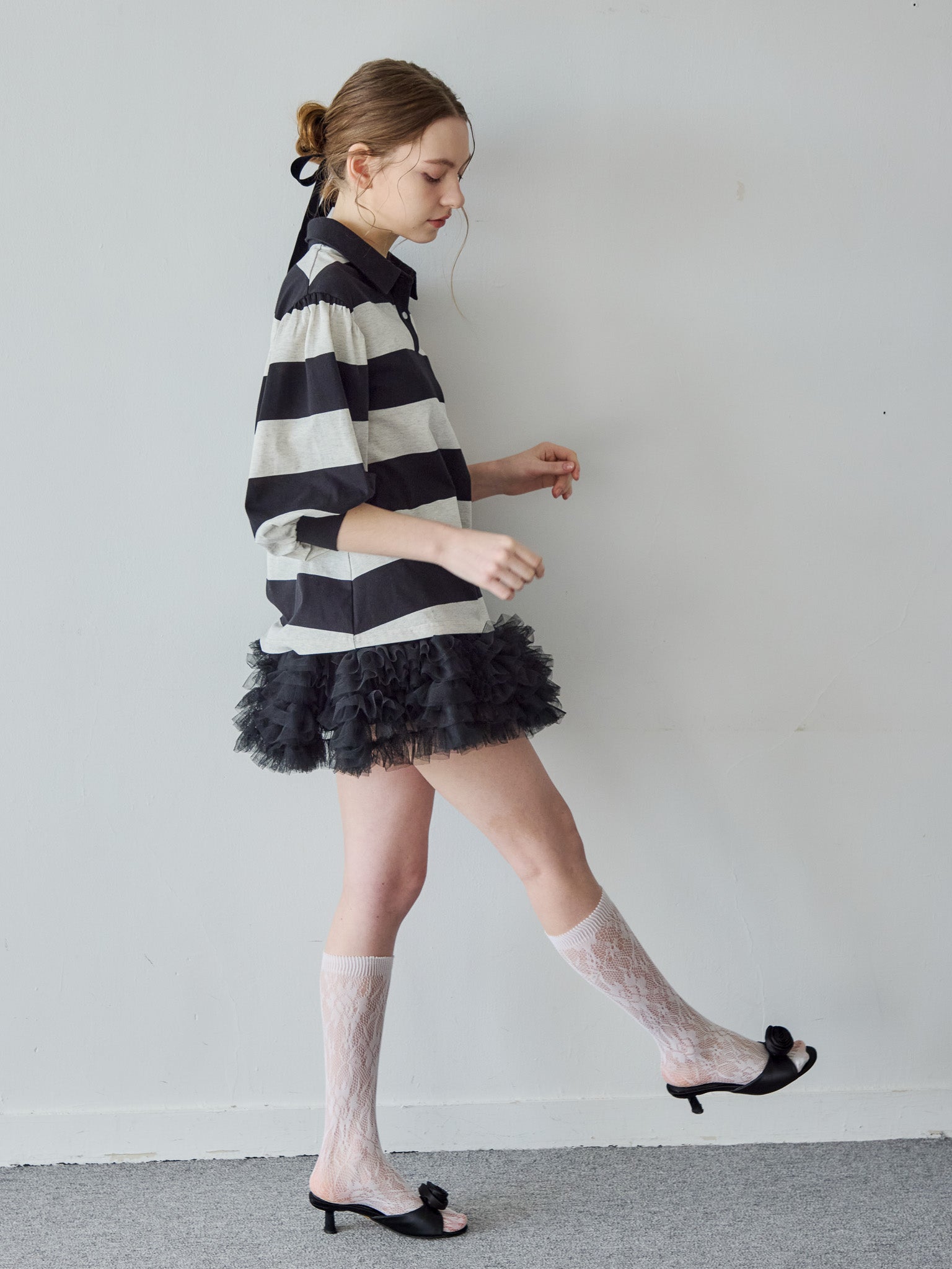 Rugby shirt and frill pants skirt ブラック size:M model:171cm ANIUTA