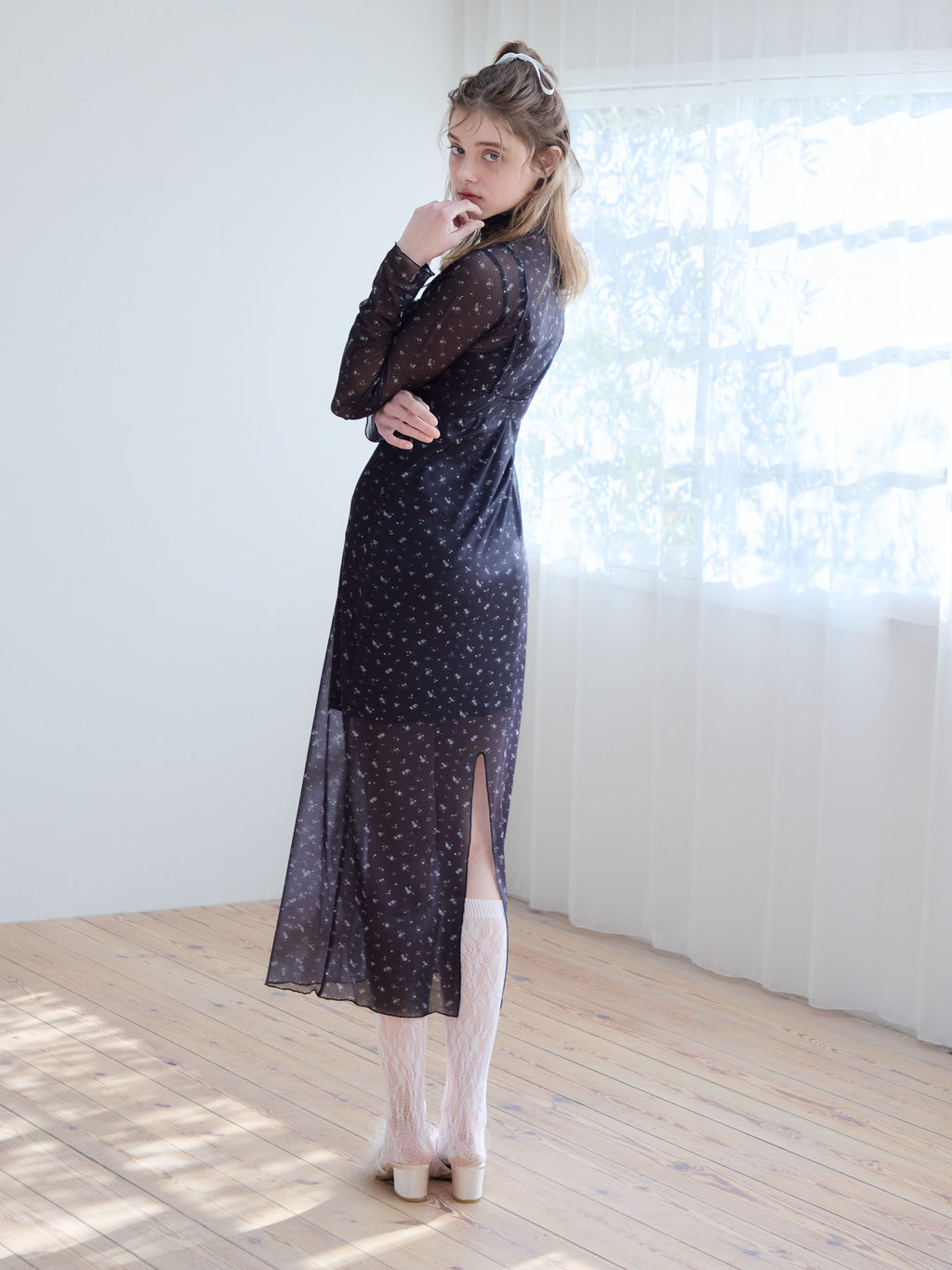 Tulle print dress & bra ブラック size:M model:174cm KATERYNA