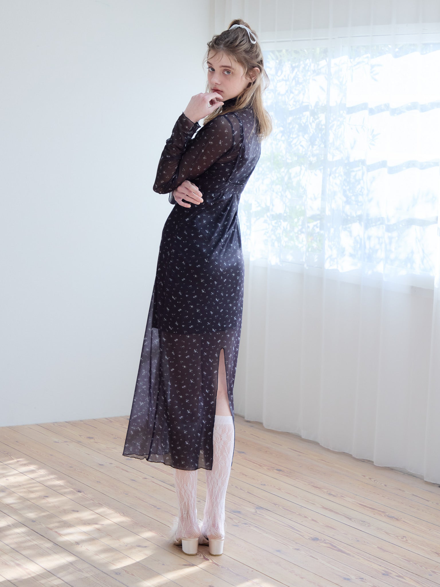 Tulle print dress & bra ブラック size:M model:174cm KATERYNA