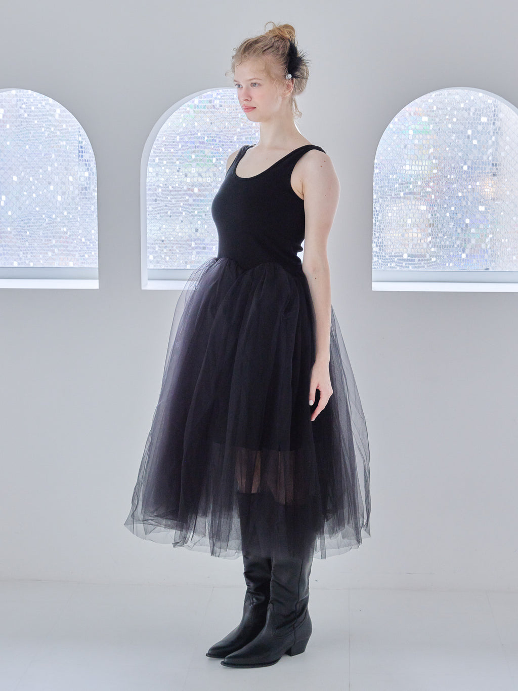 Volume tulle skirt tank dress ブラック size:M model:173cm Olesia