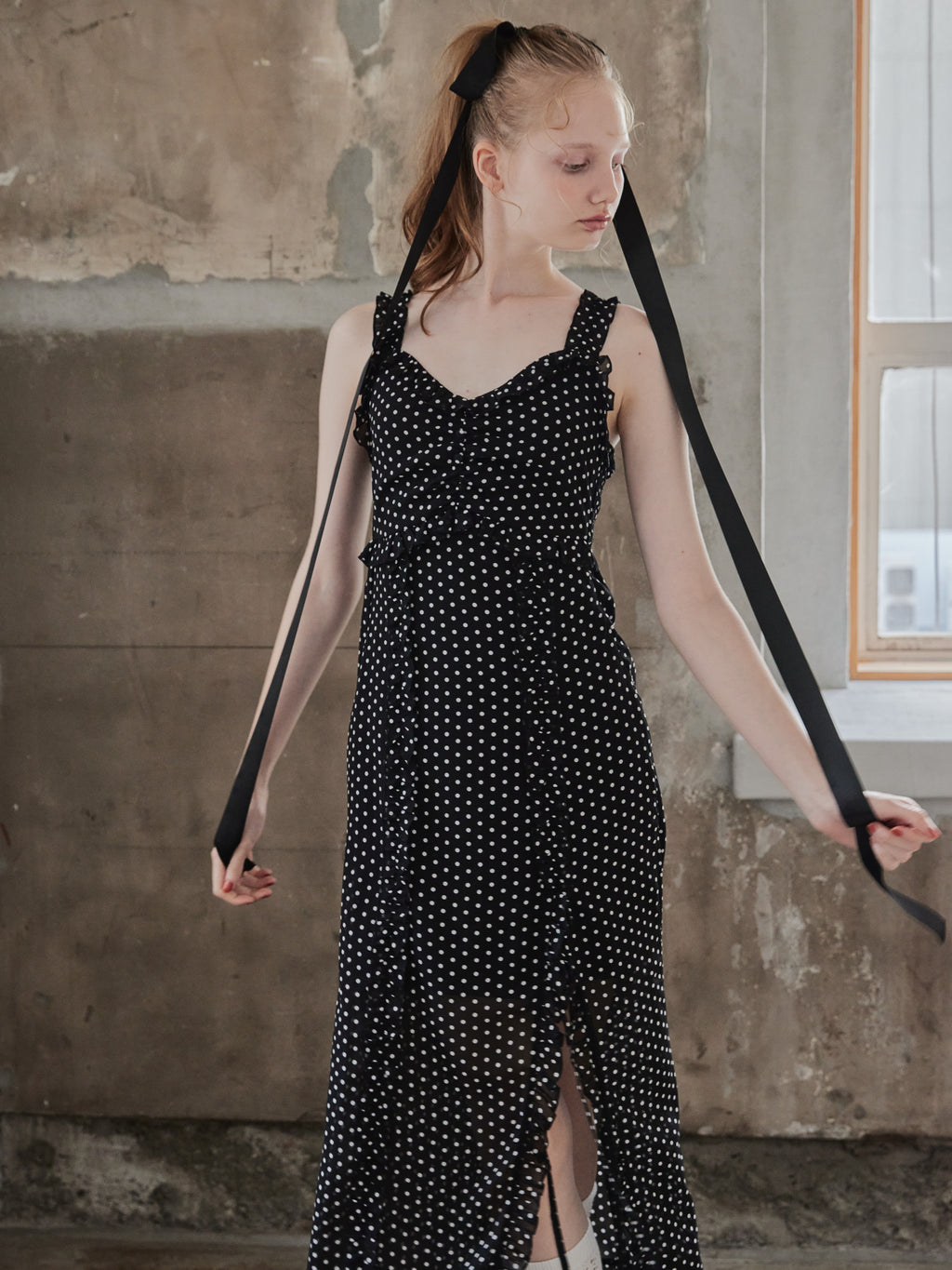 Frill slit cami dress ブラック size:M model:173cm DASHA.G